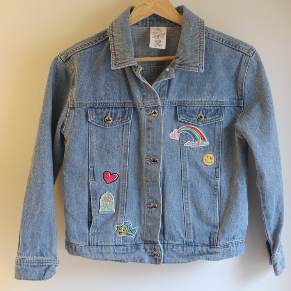 Disney Girls‎ Denim Jacket Rainbow Castle Patches Size 9/10